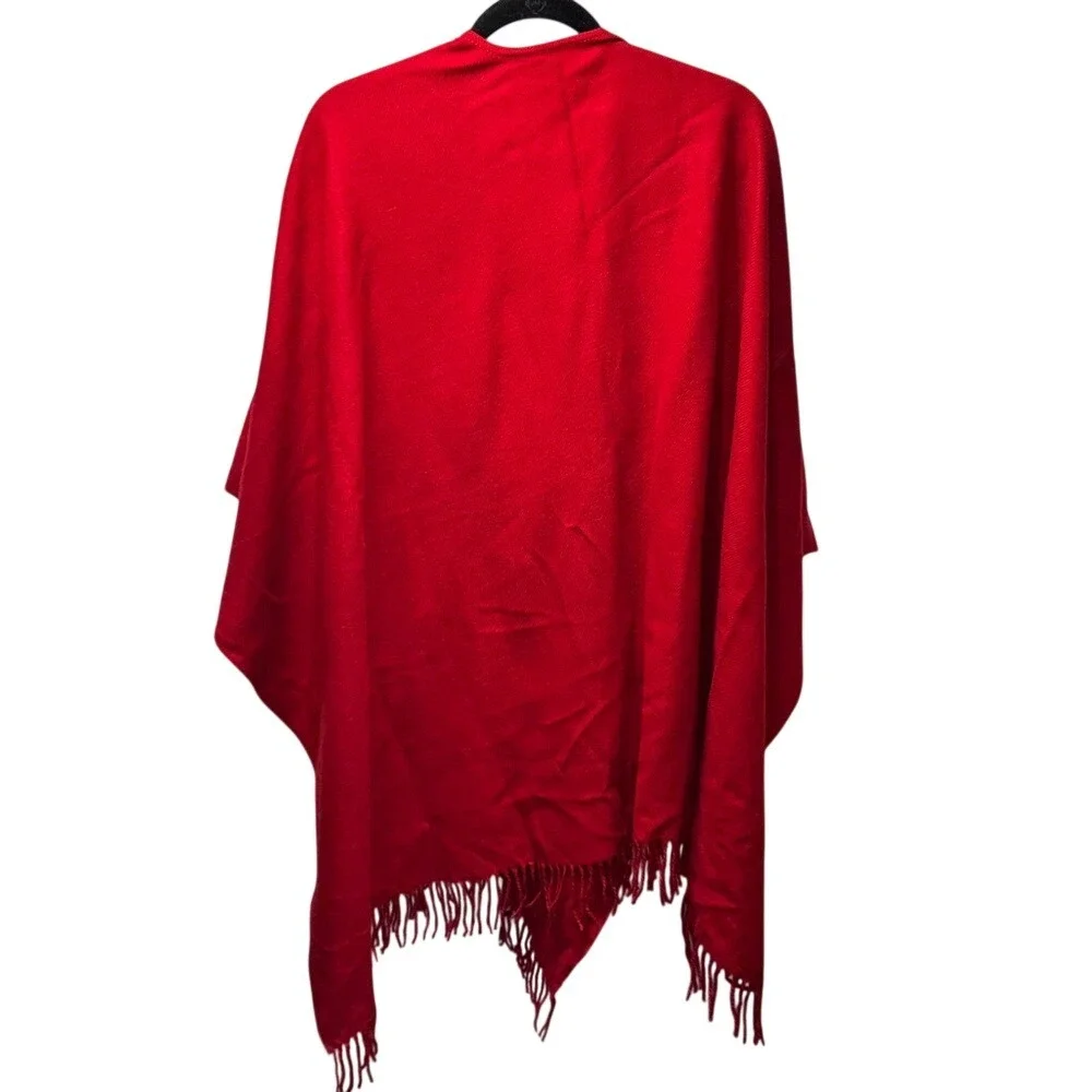 Unbranded Red Acrylic Knit Fringe Wrap‎ Shawl Made in France CA 09757